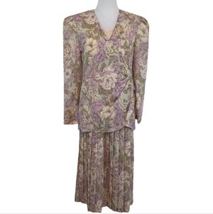 Vintage 80s Leslie Fay Women's Dress Purple Floral Maxi Dress size 8 Secretary